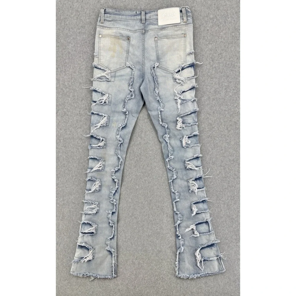 Guapi Stacked Flare Distressed Jeans Light Wash Men's Size 32